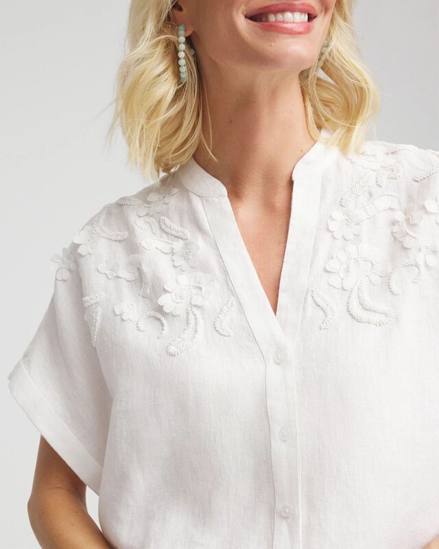Embroidered Dolman Sleeved Linen Blouse - image 4